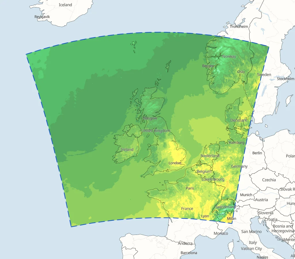 UKMO UKV 2km model area covering UK and Ireland