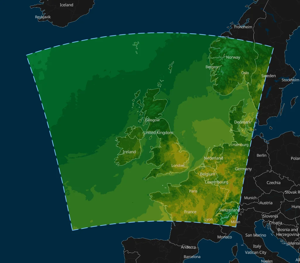UKMO UKV 2km model area covering UK and Ireland